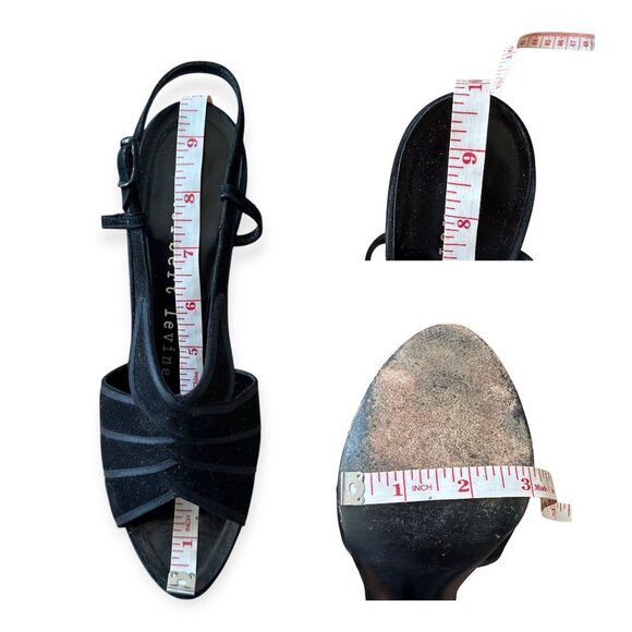 Vintage Herbert Levine Black Suede Slingback Heels 7.5M, Stiletto Heel, 60s - Picture 12 of 13